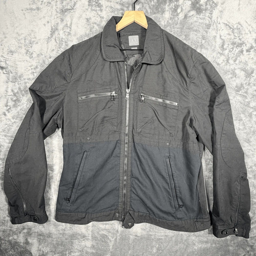 Armani Exchange Mens Full Zip Moto Jacket Coat‎ Size XXL Black Cotton Blend
